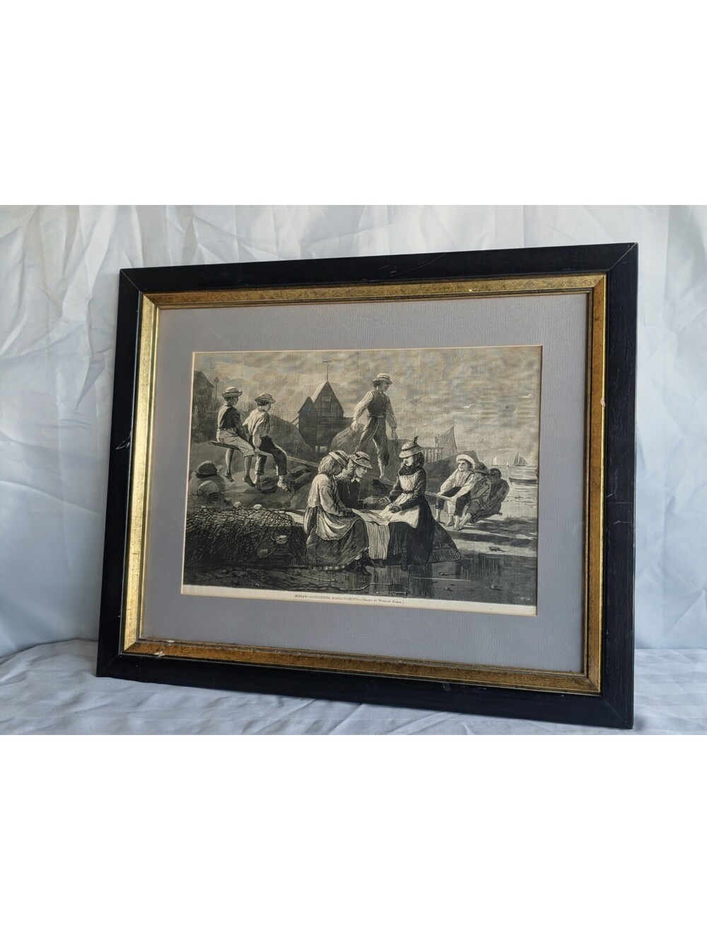 Winslow Homer 1874 Wood Engraving Seesaw Gloucester MA Harpers Weekly Framed